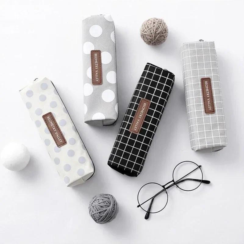 

Brief Style geometry Grid dot Student Pencil Case School pen Case for Girls Boys Stationery canvas big Pencil Bag