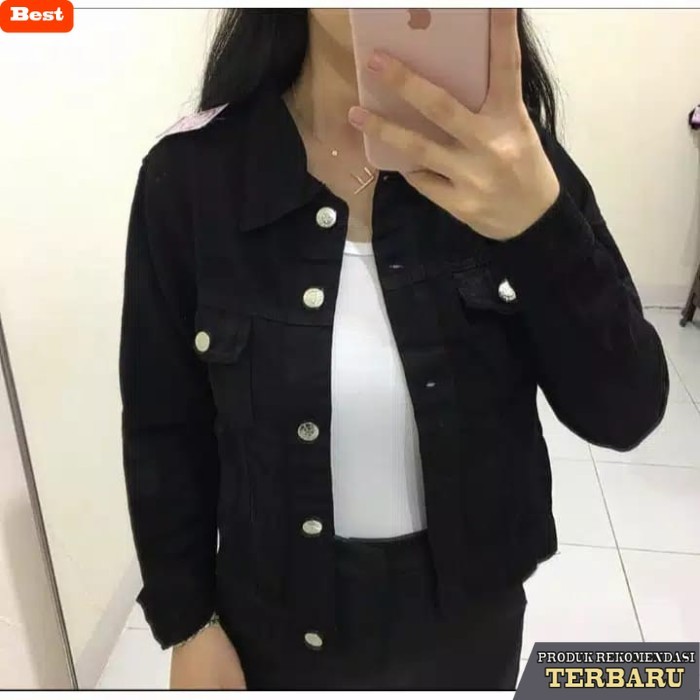 jaket jeans wanita JAKET BIONDY DENIM HIJAU ARMY SLIMFIT CEWEK CROP TEE JEANS WANITA BLAC - Hitam, X