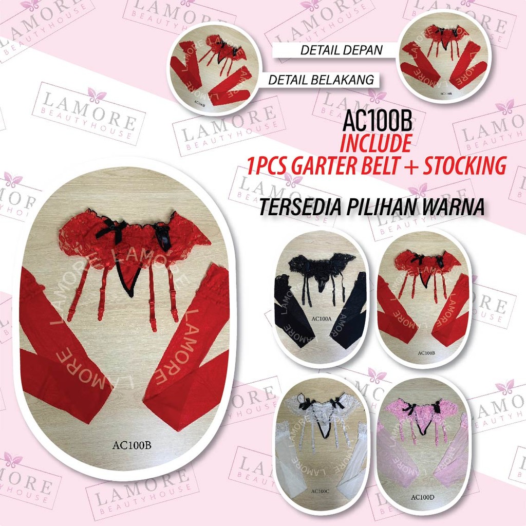 Garter Belt Stocking Lingerie Jaring Merah Premium Ac100B