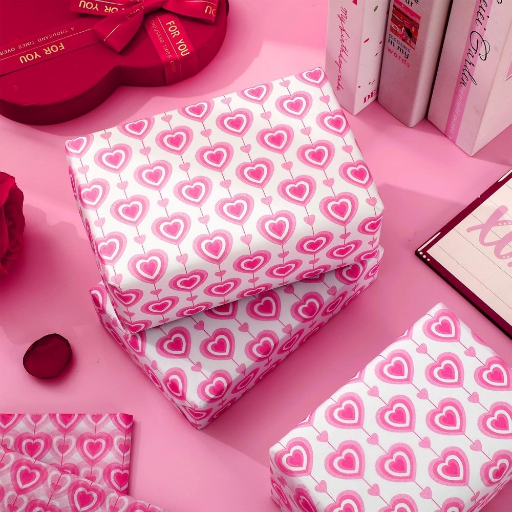 

100 Sheets Valentine's Day Tissue Paper Pink Love Heart Gift Wrapping Paper Decorative for Bridal Shower Party Supplies