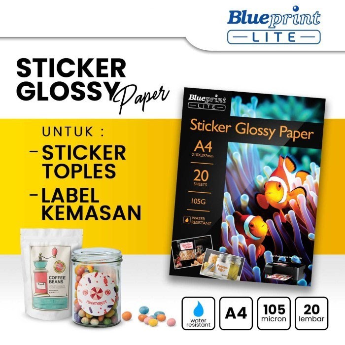 

Blueprint Lite Sticker Glossy Paper A4 105gsm 20 Sheets Stiker