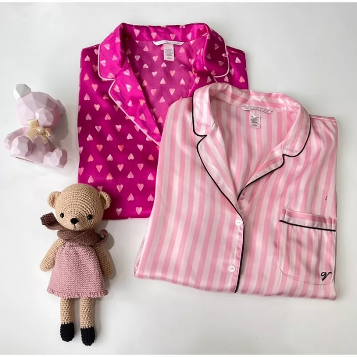 Baju Tidur Victoria Secret Pajamas Top Original - Printed Satin, S