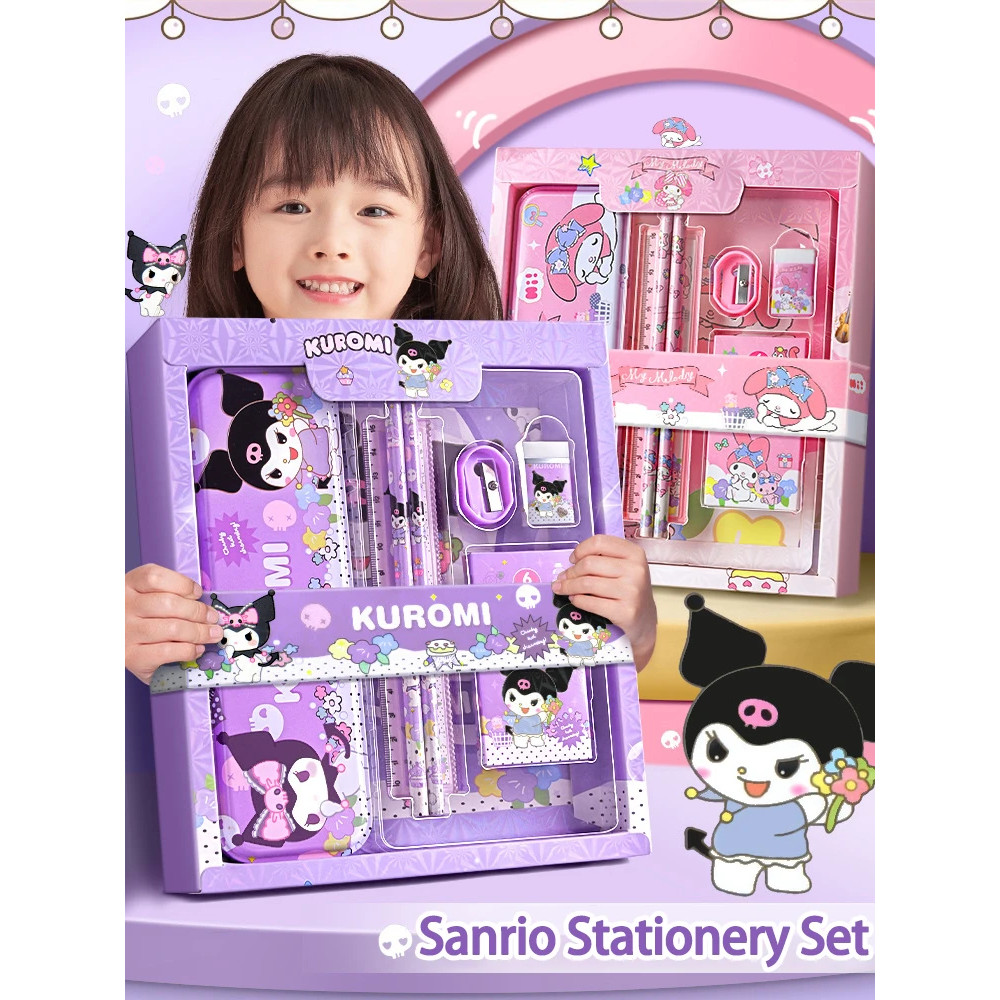 

Sanrio Kuromi Melody Cinnamoroll Stationery Gift Box Girls Primary School 12-Piece School Supplies for Children Kawaii New Hot