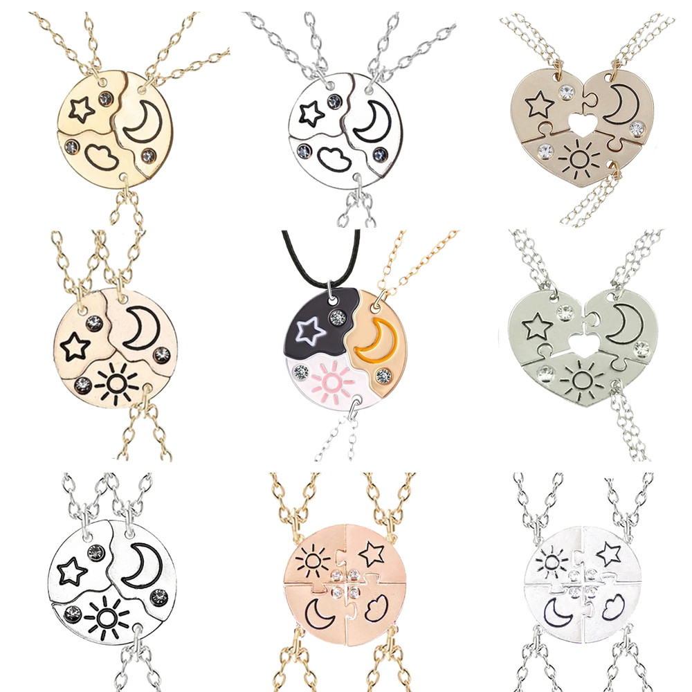 3/4Pcs Trendy Sun Moon Star Cloud arm Necklace for Best Friend Friendship Necklace Clavicle ain Jewe