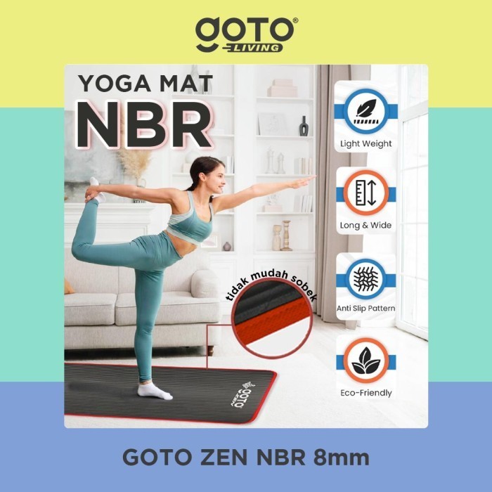 Goto Zen NBR Yoga Mat 8mm Matras Poundfit Olahraga Anti Slip Tebal - BLACK