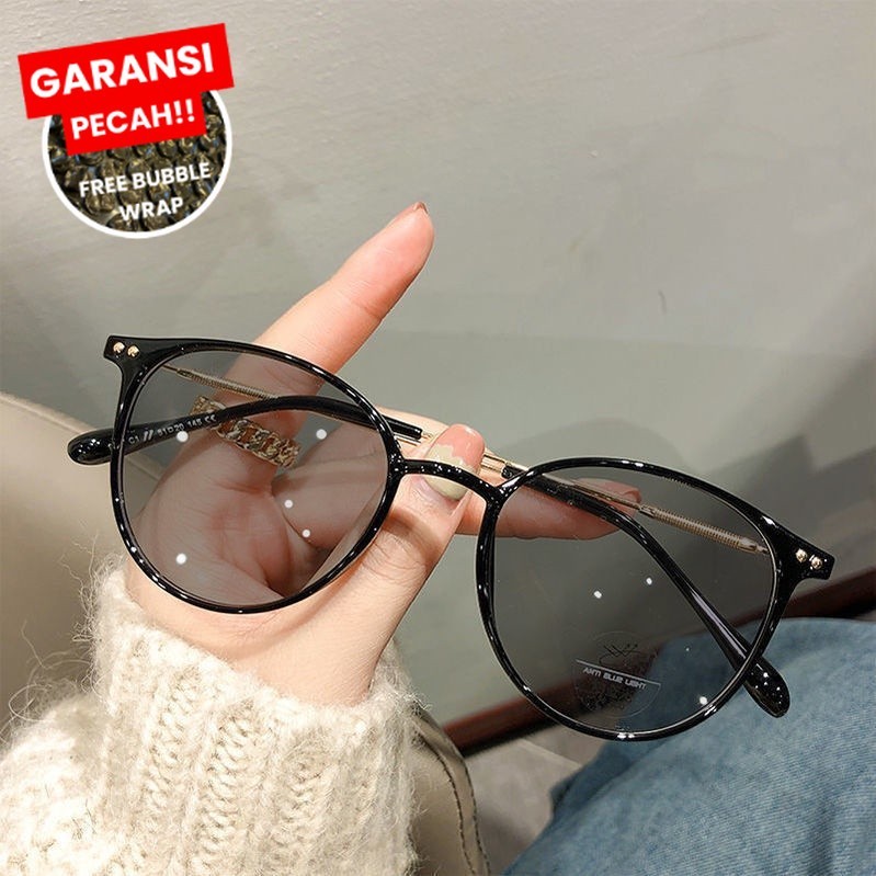 Kacamata Fashion Cewek  Photocromic Anti Radiasi Bentuk Bulat - Kacamata Gaya Wanita Kekinian