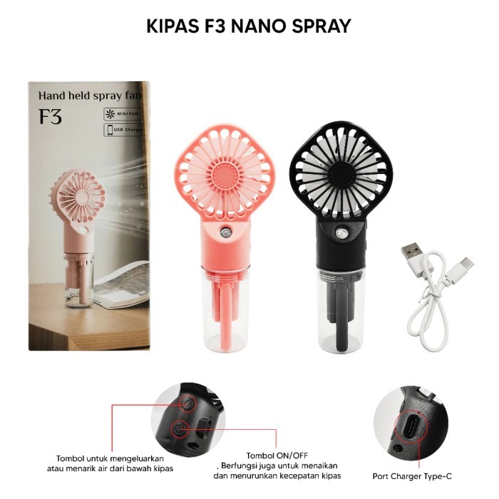 F3 KIPAS NANO SPRAY KIPAS AC MINI PORTABLE HAND HELD SPRAY FAN