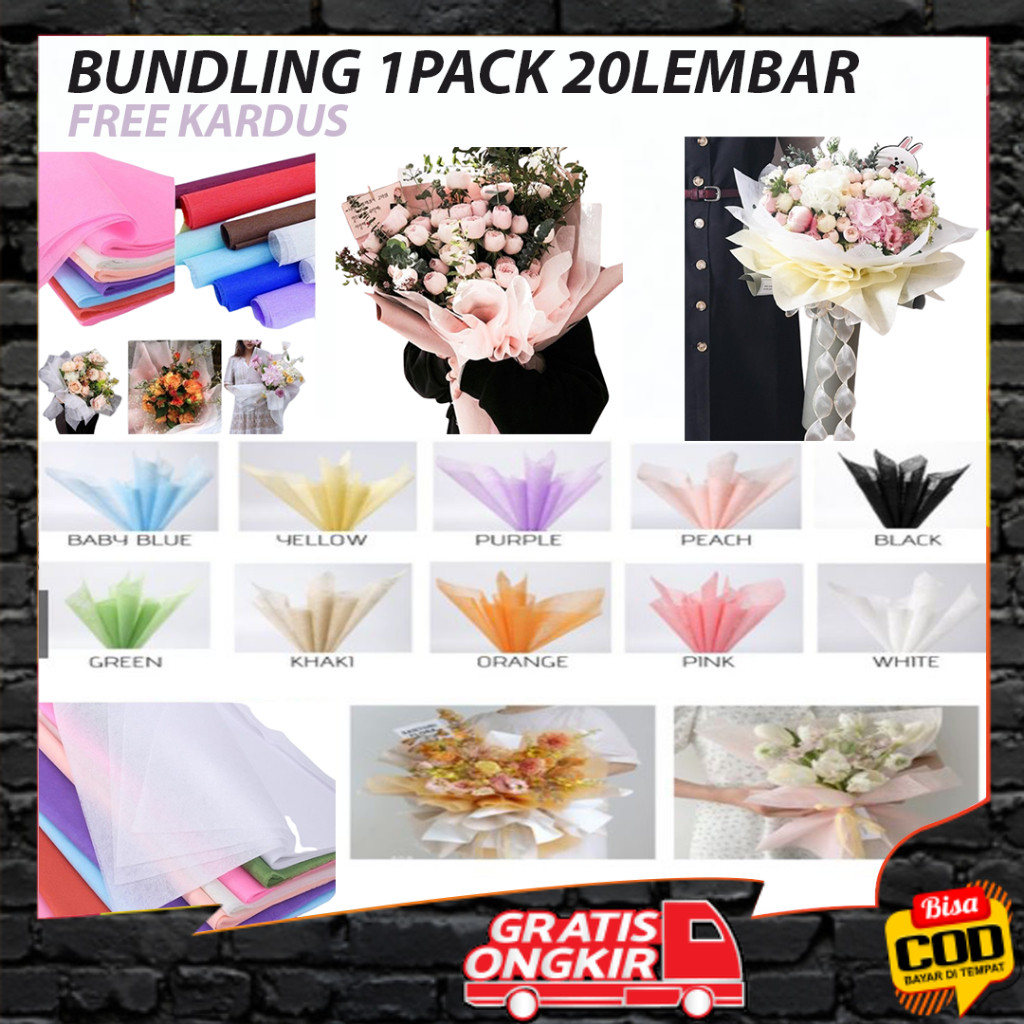 

(8) BUNDLING 1 PACK ISI 20 LEMBAR Flower Wrapping Premium Tissue / Non Woven Paper/ Kertas Buket Tebal Pembungkus Bunga BISA COD