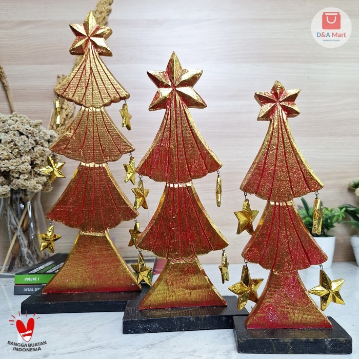 Dekorasi Pohon Natal Kayu Pajangan Hiasan Meja Rak Chrismast Tree Set Home Decor