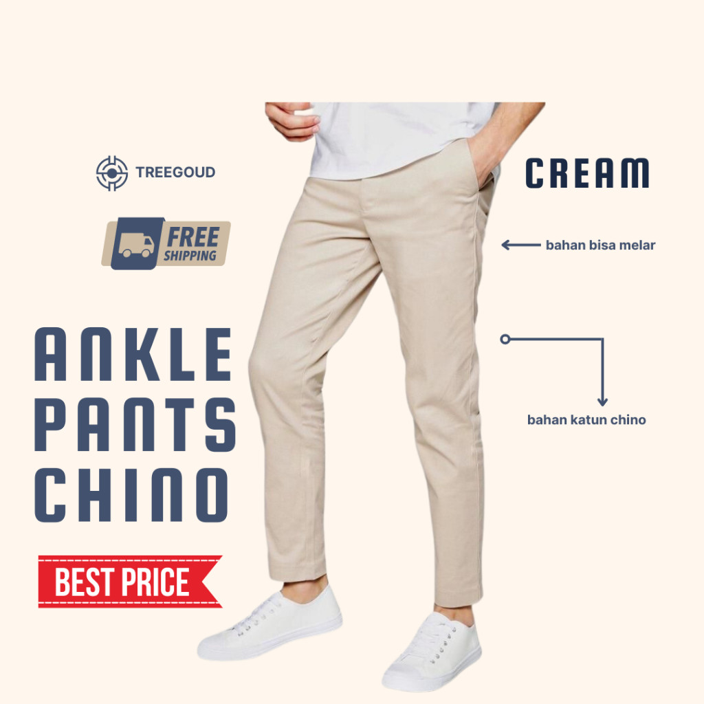 AF56TY Treegoud Ankle Pants Chino Pria Reguler Fit Celana Angkle Pants Pria Celana Chinos Panjang Pr