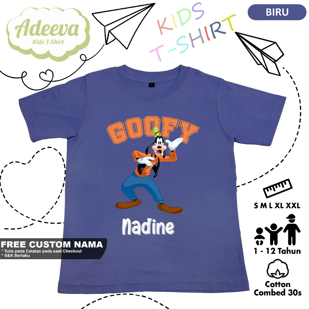 Kaos Anak Karakter Goofy Usia 1-12 Tahun Bisa Custom Nama Baju Goofy Anak