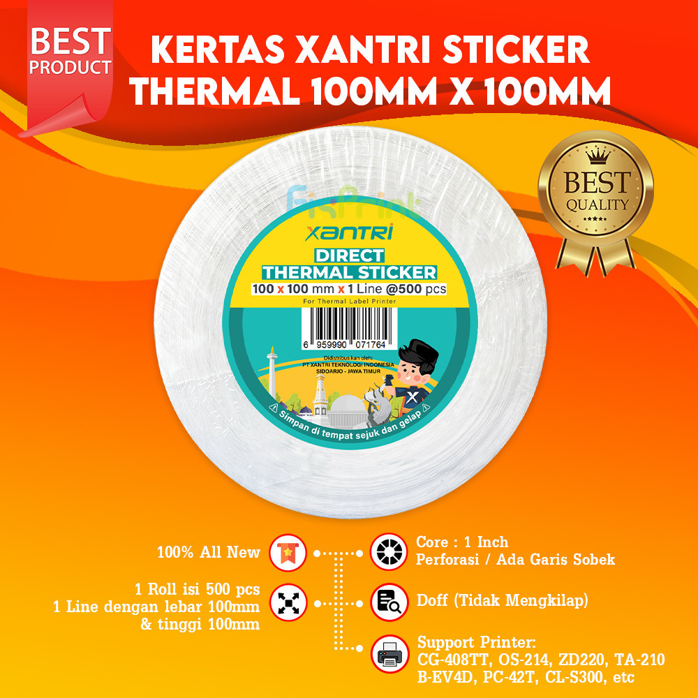 

Kertas Sticker Thermal 100mm X 100mm Label Barcode Direct Resi 1 Roll Isi 500pcs