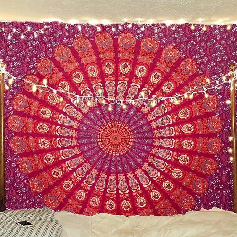 

Indian Hippie Bohemian psychedelic Golden Blue Peacock Mandala wall hanging Fine Art Home Decor Tapestry
