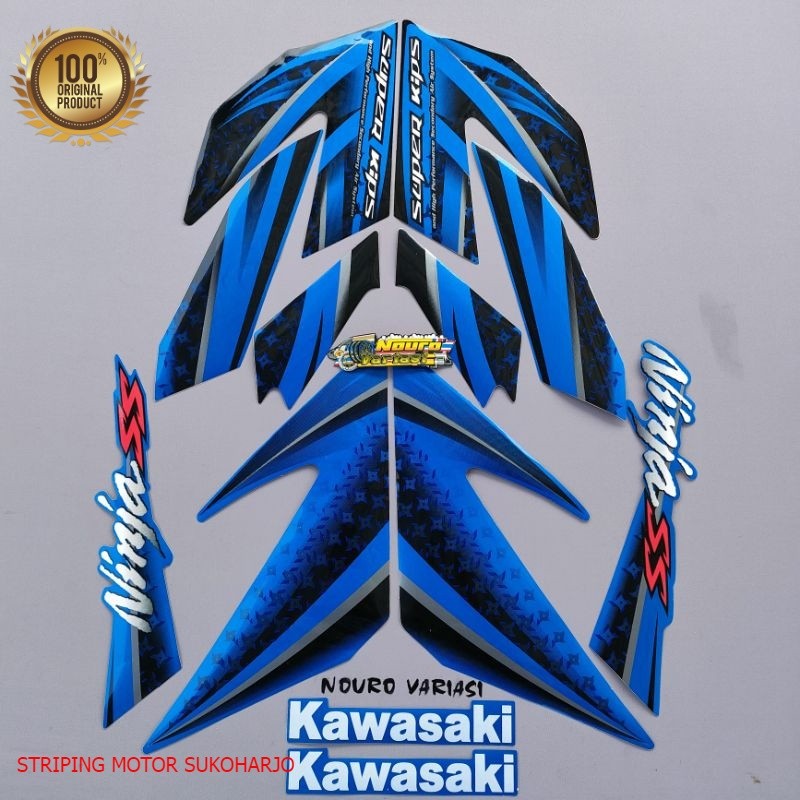 (ORI) striping kawasaki ninja ss 150 standar 2012 biru stiker motor Kualitas original