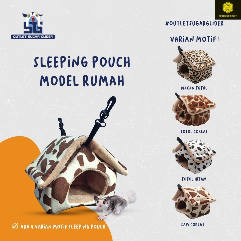 SLEEPING POUCH MODEL RUMAH HEWAN SUGAR GLIDER, TUPAI TERBANG
