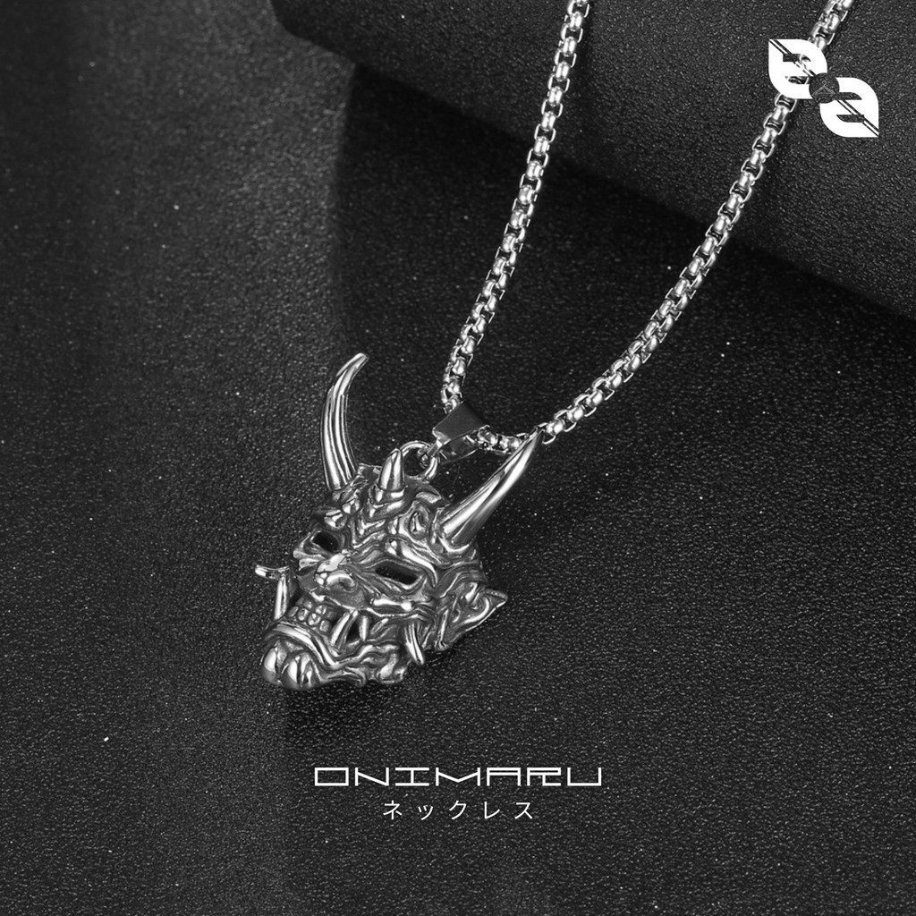 Kalung Pria Rantai Liontin Topeng Oni Jepang Anti Karat Stainless Steel