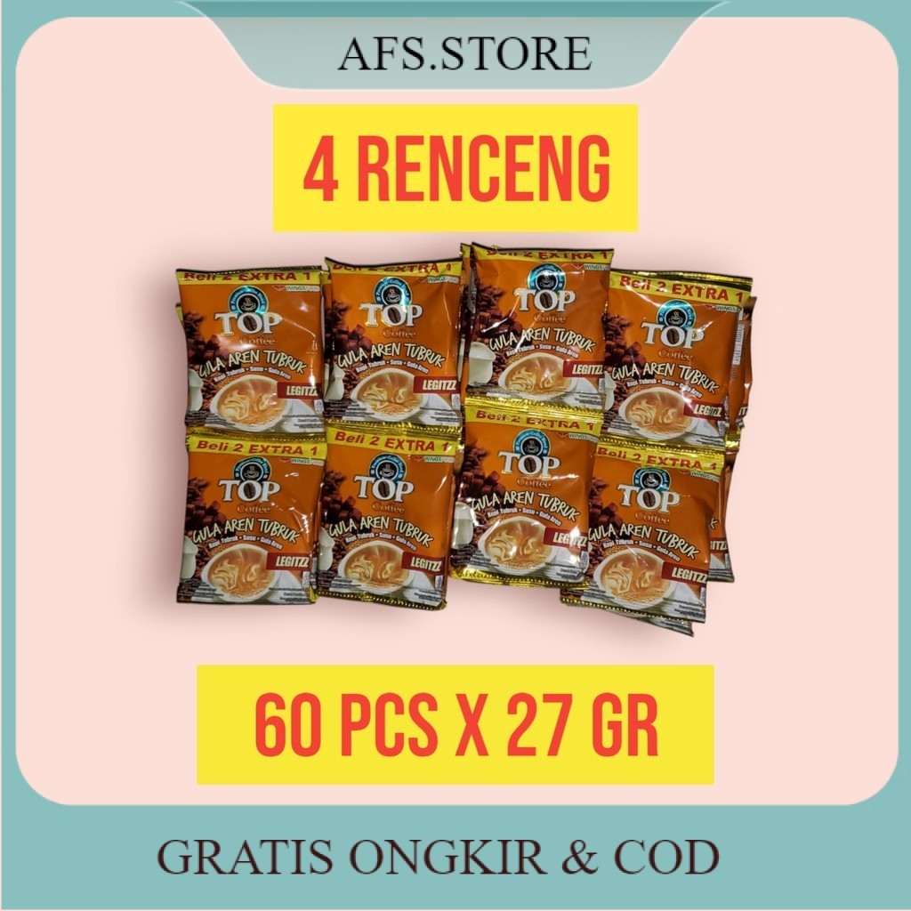 

4 Renceng TOP Kopi Gula Aren 3in1 Instant Coffee Sachet (60 pcs x 27gr)