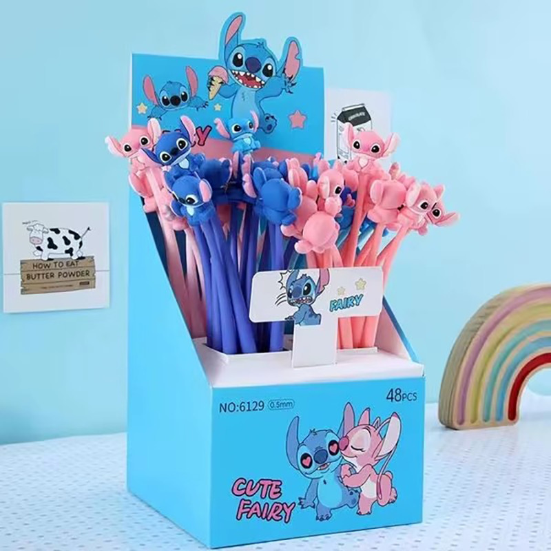 

Disney Stitch 48Pcs Gel Pen Black 0.5mm Cartoon Kawaii Silicone Ornaments New Cute Styling School Supplies Friends Write Gifts