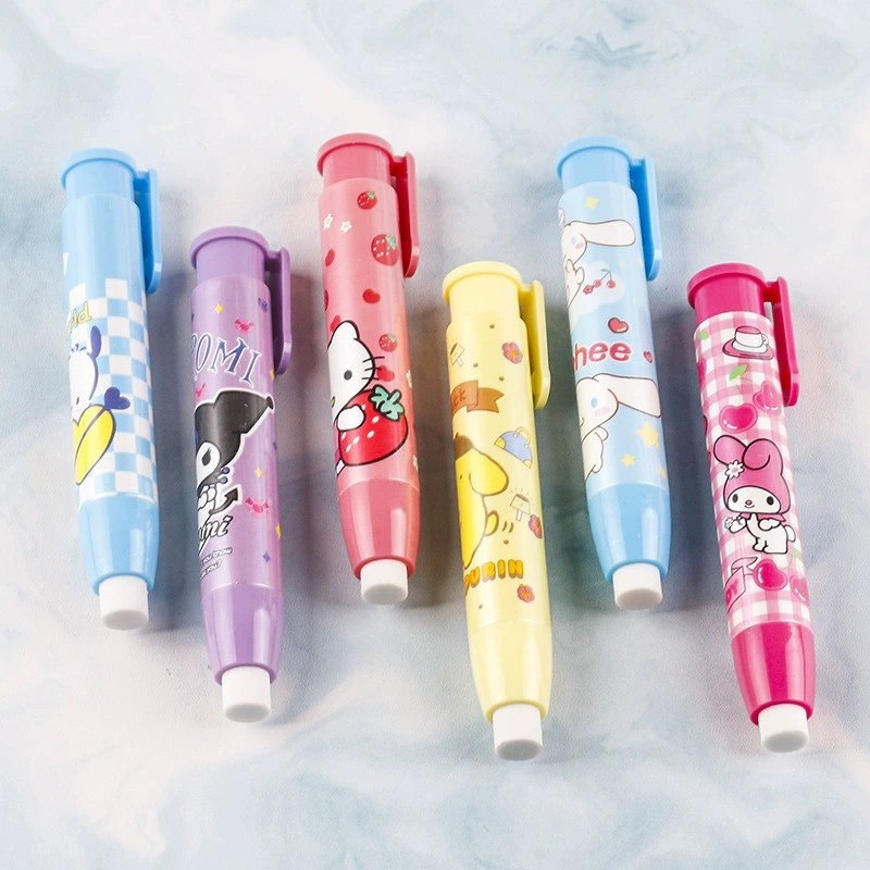 

Sanrio Press Eraser 12/24pcs Students Kawaii Stationery Cute Automatic Eraser Clean Rubber Children Birthday New Gift Whole