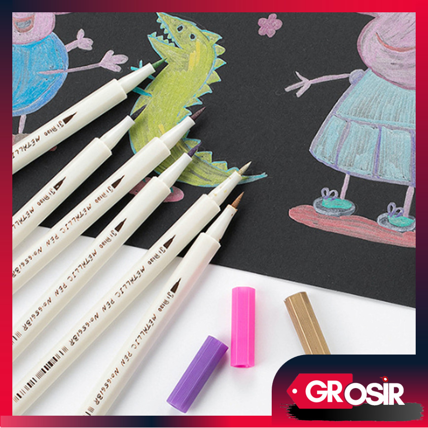 

Grosir - S6219 Spidol Warna Pena Aesthetic / Pena Kuas Metalik Kaligrafi / Dekor Brush Lettering Pen / Pulpen Metallic Warna-Warni