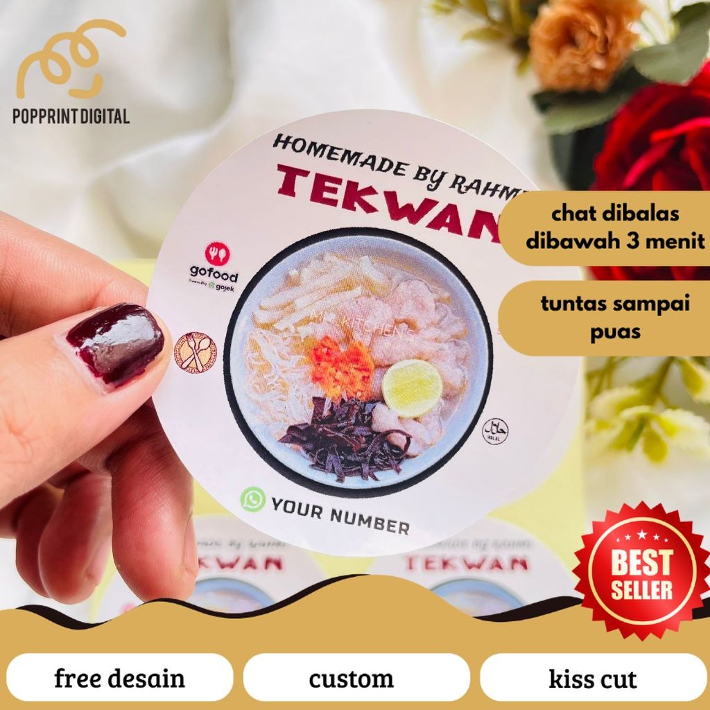 

PopPrints 2-4 Stiker Murah Print Sticker Label UMKM Kemasan Box Makanan Pempek Tekwan Chromo Bulat
