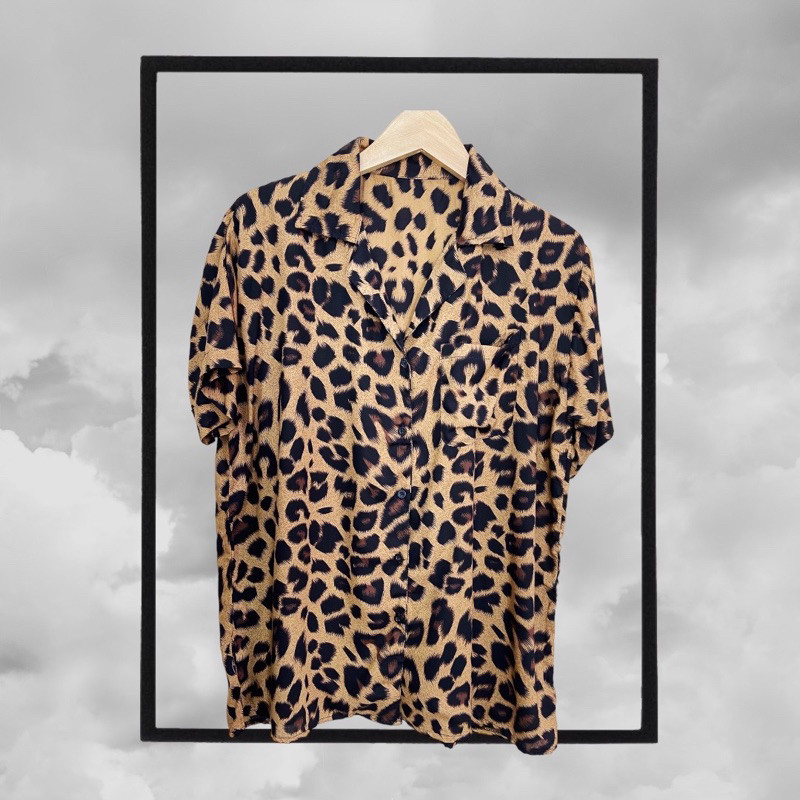 DHOLISHOP.ID kemeja pria shirt leopard  / kemeja pria lengan pendek / kemeja leopard pria / kemeja h