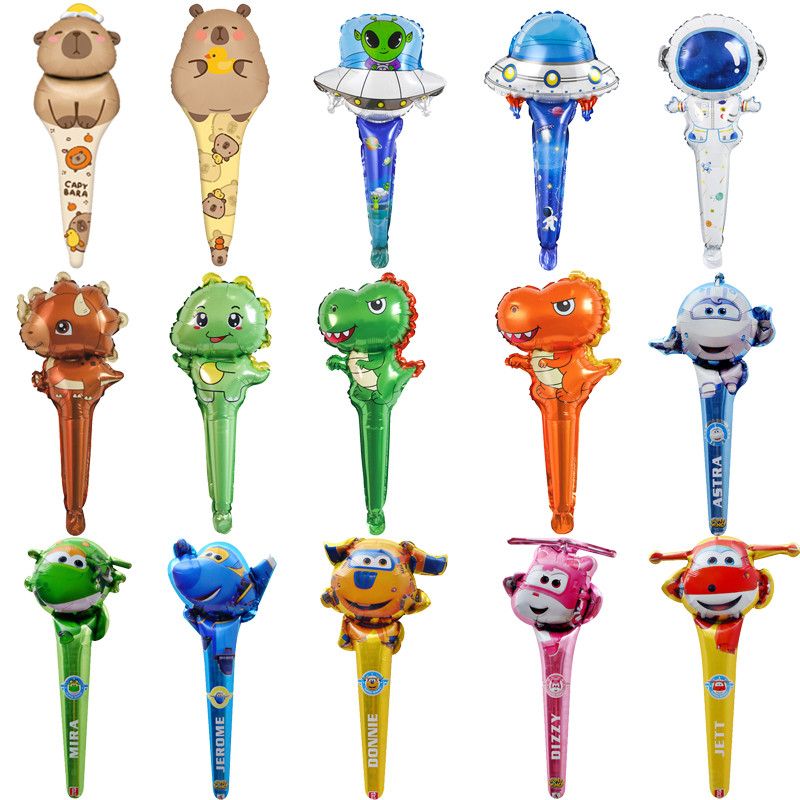 10/30/50PCS Super Wings Astronaut Dinosaur Caoybara Alien Balloon Strike Stick Boy and Girl Birthday