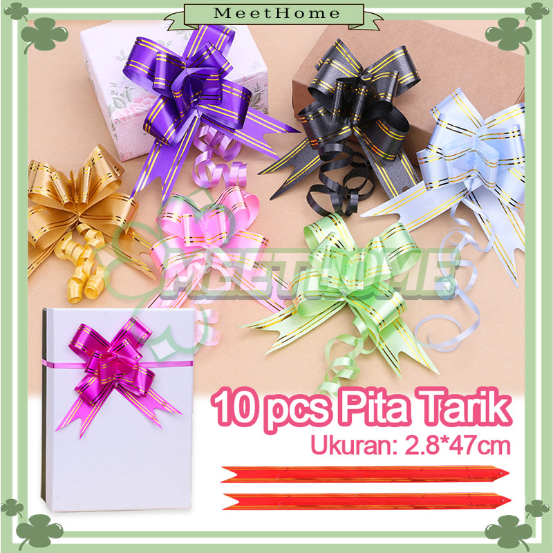 

10pcs Pita Tarik Pita Serut Serut Parcel Kado Souvenir Gold Stripe Lace