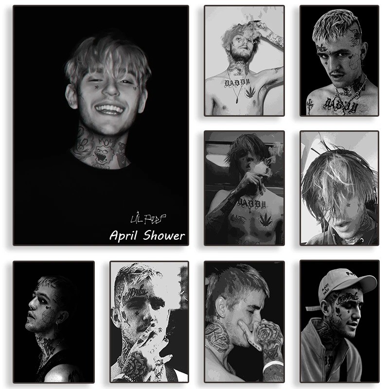 

Popular Hip Hop Rapper Lil Peep Black and White Poster Canvas Painting and Prints Wall Art Picture for Room Home Decor Fans Gift