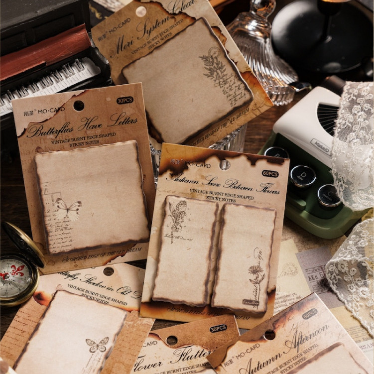 

[Gongjin] Vintage Sticky Note Burnt Edge VBE Kertas Terbakar Burn Bakar Bujo