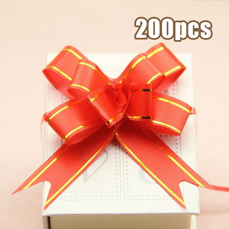 

【Brand New】Isi 200Pcs Pita Tarik/Pita Serut 18mm Lis Gold /Besar Hiasan Parcel Souvenir Pull Flower Ribbon Gold Stripes / Pita Hiasan Hampers / Pita Kado Parcel