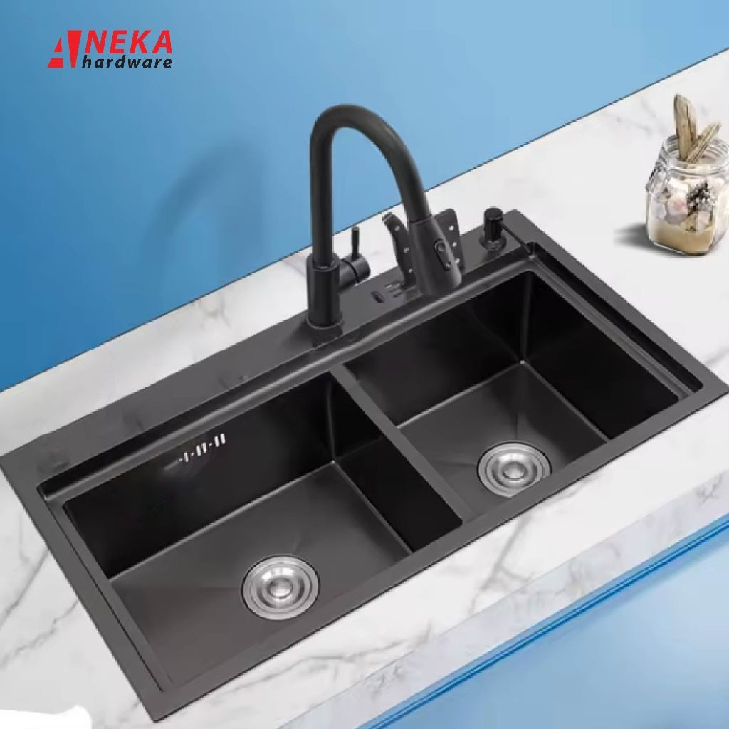 Kitchen Sink 8245 Black / Bak Cuci Piring Hitam 2 Lubang