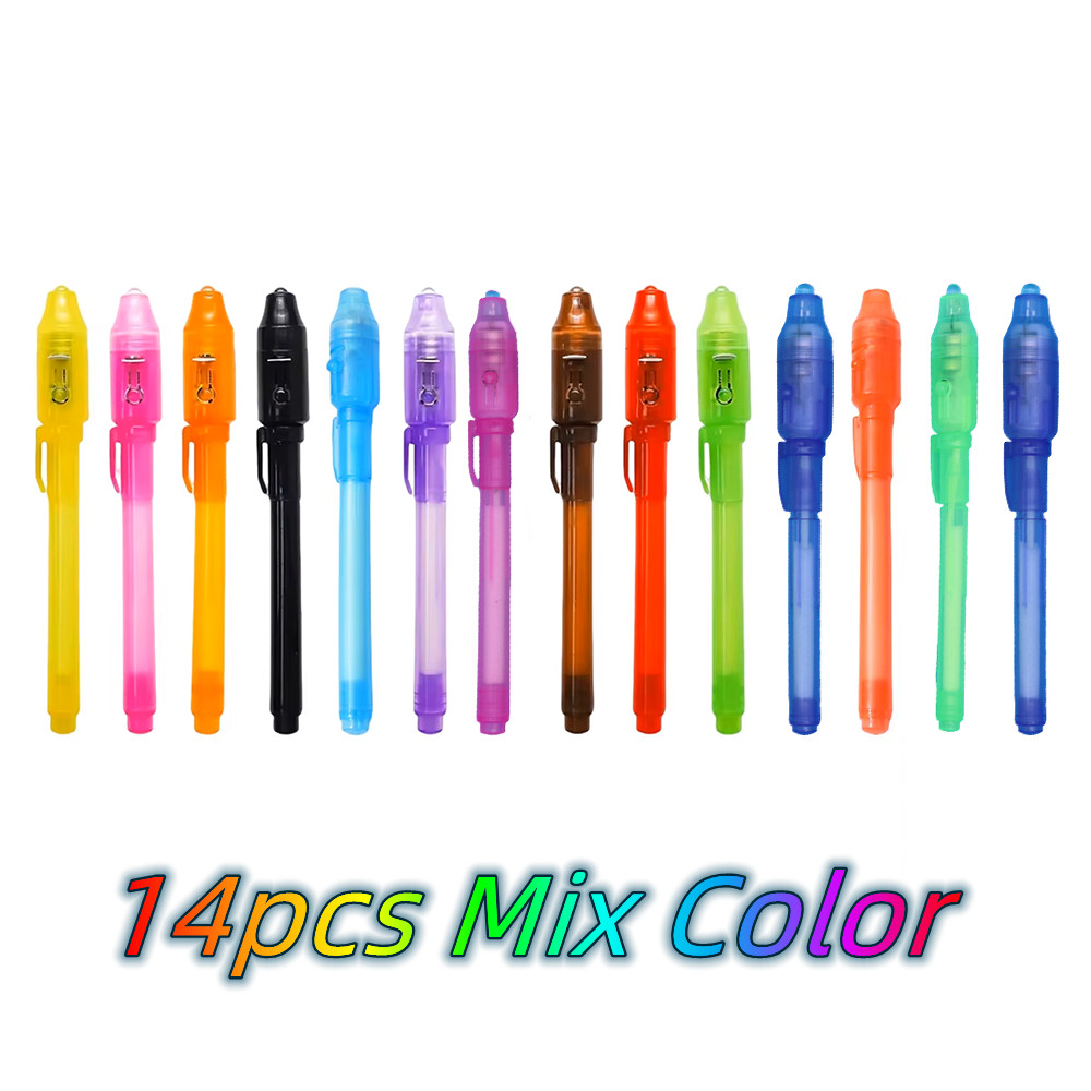 

14pcs 2 in 1 UV Luminous Light Pen Magic Purple Black Light Combo Drawing Invisible Ink Pen Learning Education Toys for Child