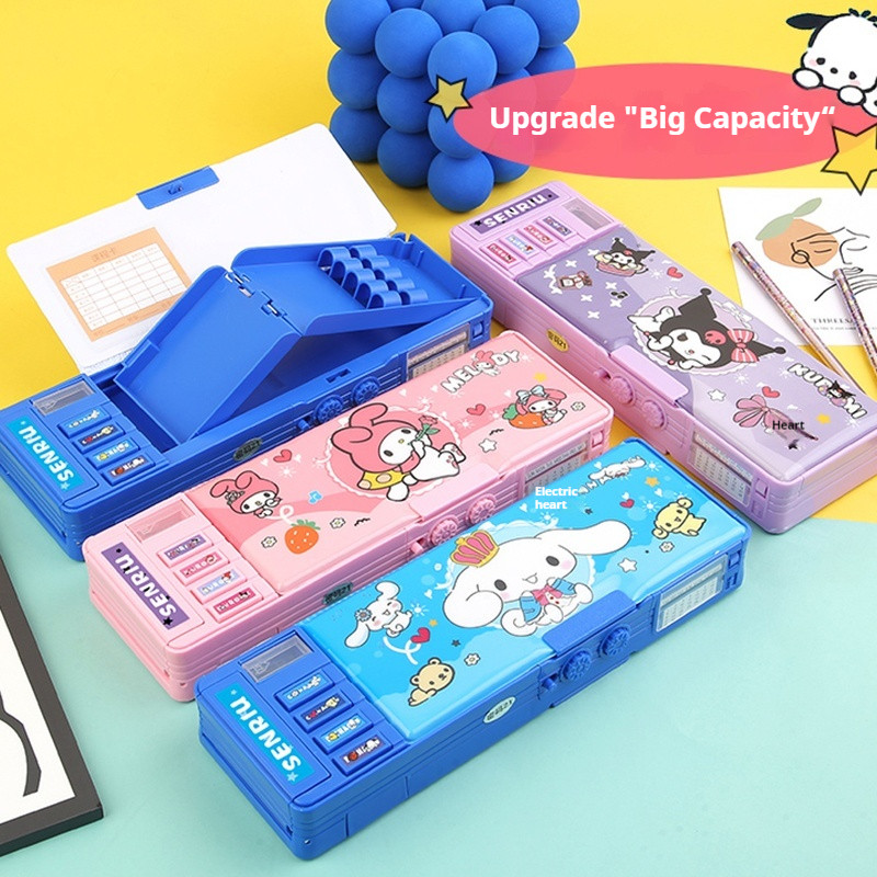 

New Sanrio Stationery Box Kuromi Melody Stationery Box Password Lock Multi Functional Large Capacity Pencil Box Children's Gift