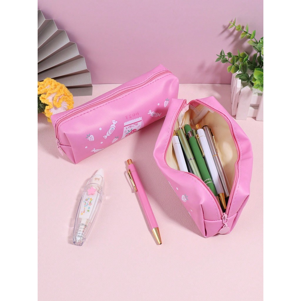 

1 Strawberry pattern pencil case, student learning accessories stationery storage bag, fashion school supplies pencil case