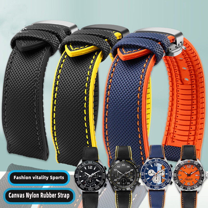 Canvas Nylon Rubber Strap 20mm 22mm For TAG HEUER F1 Gulf Oil Racing Submarine Omega seahorse Series