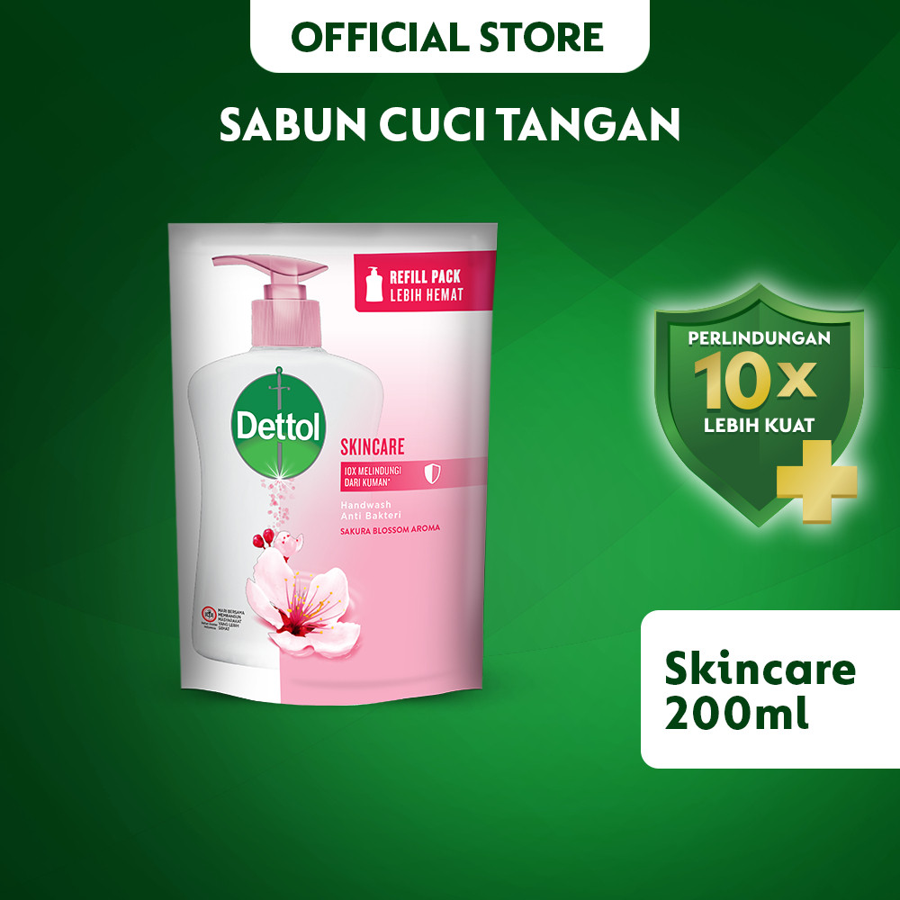 Dettol Sabun Cuci Tangan Cair Skincare 200ml Pouch Hand Wash Anti Bakteri