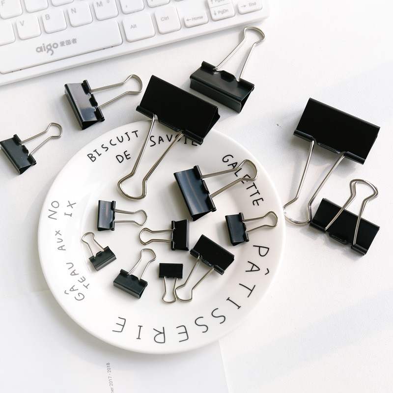 

10PCS Metal Paper Clip Foldback Metal Binder Clips Black Grip Clamps Office School Stationery for Paper Document 15-51mm