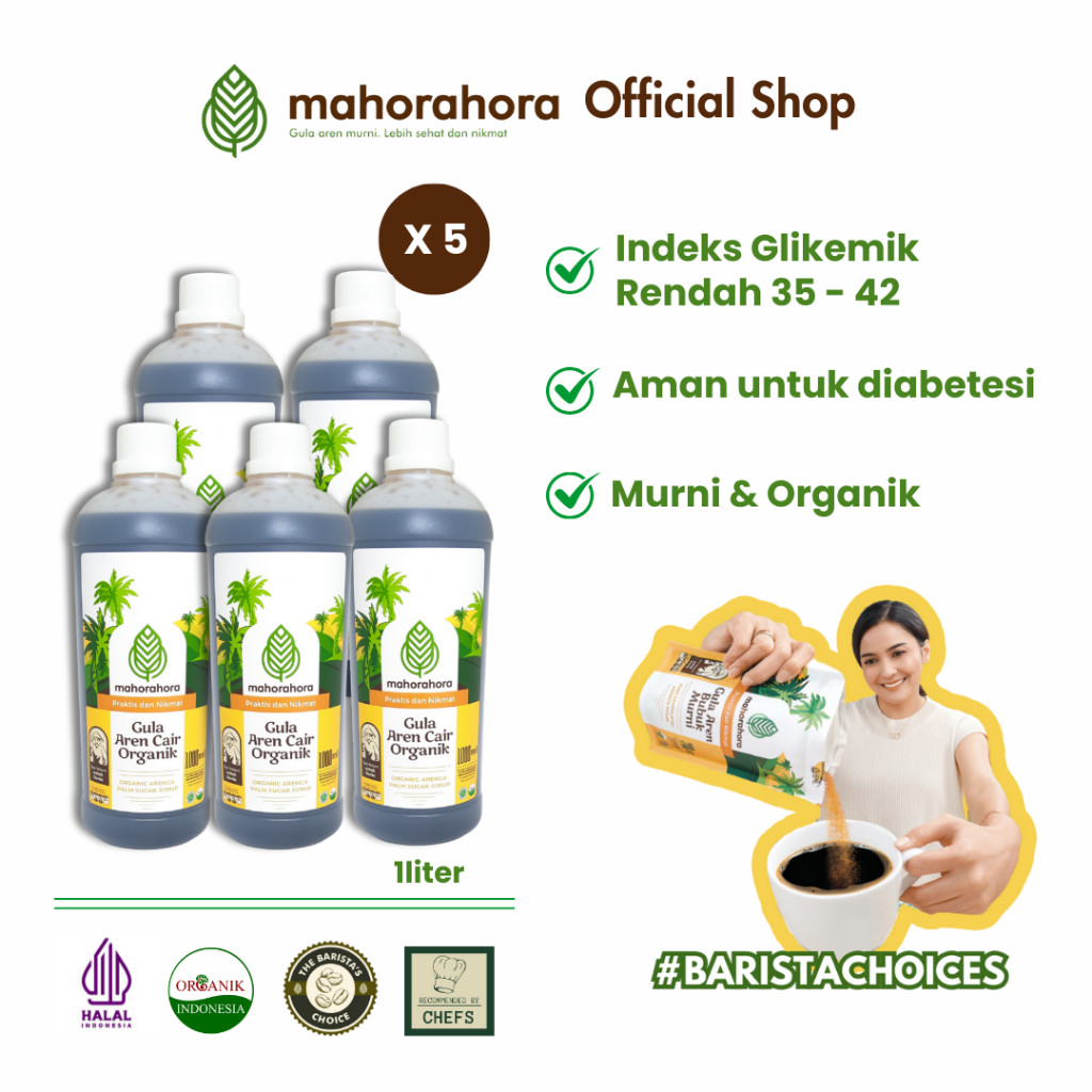 

Mahorahora Paket Hemat Gula Aren Cair Organik 1 Liter, Premium dan Halal - 5 pcs