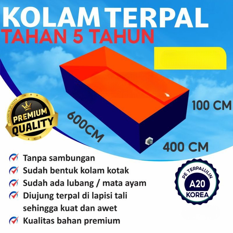 Terpal Kolam Terpal Ikan Kotak Import A20 600x400x100 / 400x600x100 / 4x6x1 / 6x4x1 Kolam Terpal Kot
