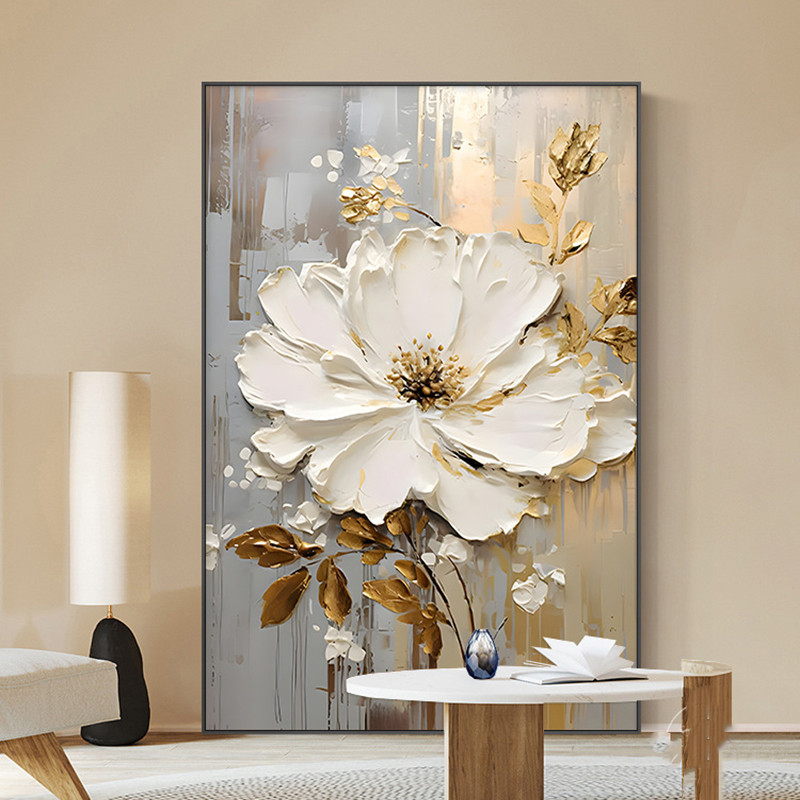 

Abstract White Flower Oil Painting Printed on Canvas, Luxury Flower Posters and Prints Floral Wall Art Porch Living Room Decor