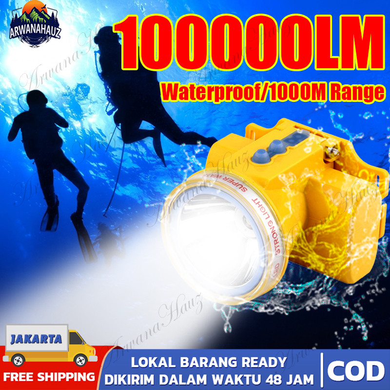 Senter Kepala Selam Diving Super Terang 100 Watt Cahaya Putih / senter kepala super terang / Senter 