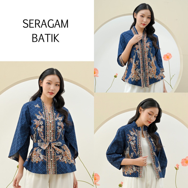 Atasan Batik Wanita Modern Blue AAB - Batik Couple - Batik Seragam - Batik Unik - Dress Batik - Bati