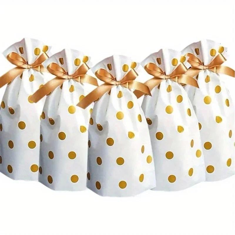 

10pcs Treat Bags Party Favor Bags Gold Plastic Drawstring Candy Goodies Food Storage Bags Gift Wrapping Package