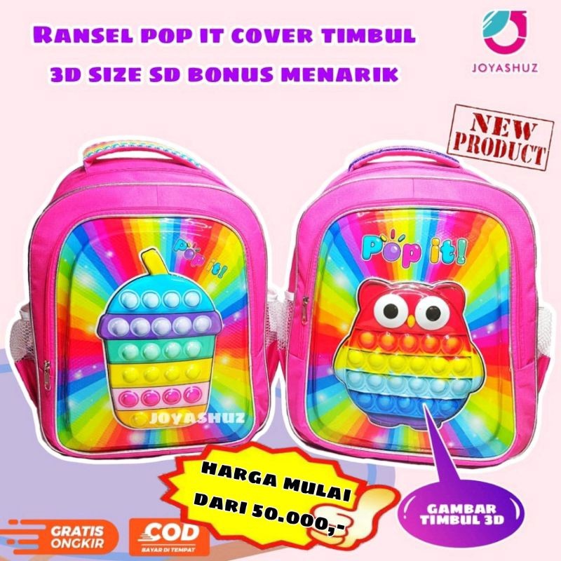 DOMOR_SHOP Tas Anak Perempuan 3D SD -  Ransel Karakter Pop IT - Tas Anak POP IT - Ransel Anak Peremp
