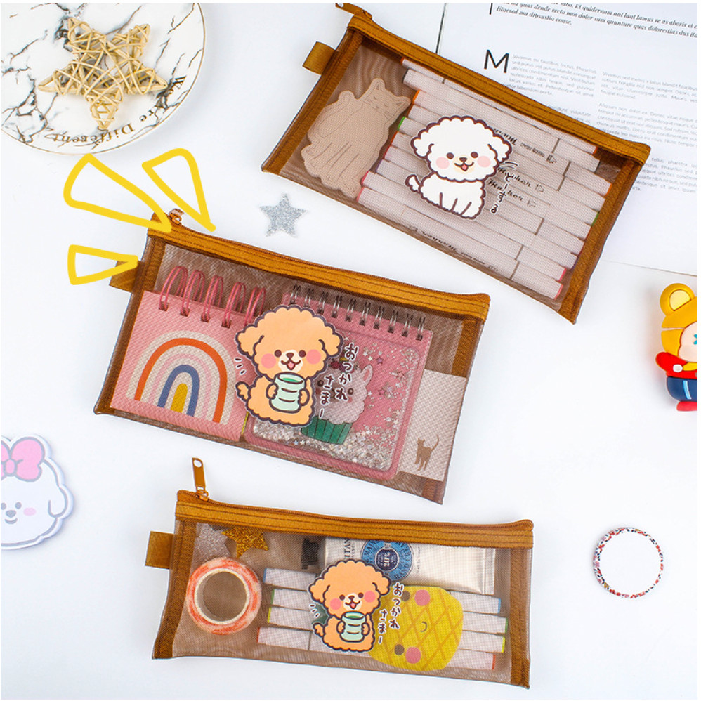 

Tempat Pensil Zipper Transparan Motif Puppy Bear Lucu / Pouch Makeup Serbaguna Muat Banyak Premium