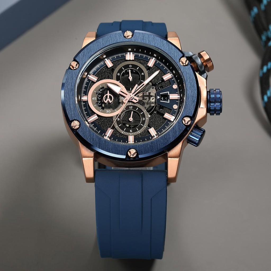 [ PROMO SAAT LIVE ] Evans Jayden Jam Tangan Pria 9616 Rubber Kaca Safir Chrono Water Resistant 5ATM