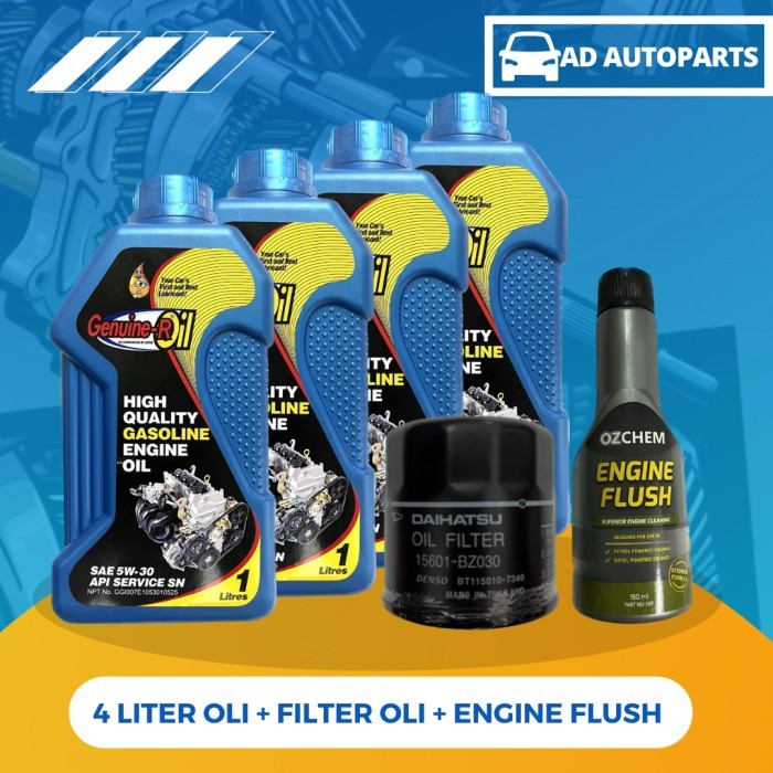 Paket Ganti Oli Daihatsu 5W-30 4Liter + Oil Filter + Engine Flush