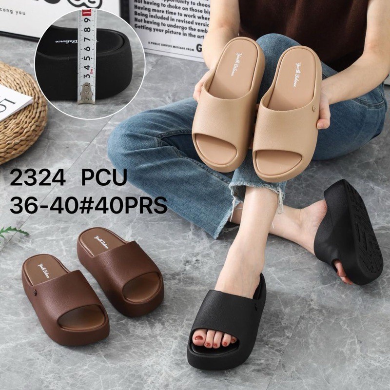 Sandal Slop Wegdes Rubber Wanita Fashion Sendal Polos Import Balance Sendal Tinggi Empuk 2324 Balanc