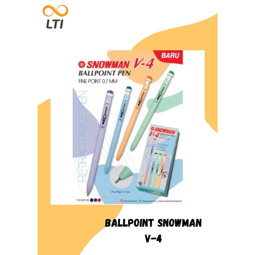 

Pulpen Snowman V-4 Hitam 0.6 mm Ballpoint Pastel Colour TERBARU - HEMAT